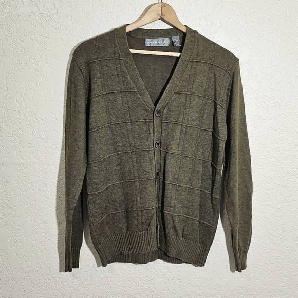 Oscar de la Renta Solid Green Cotton Blend Cardigan - Picture 1 of 3